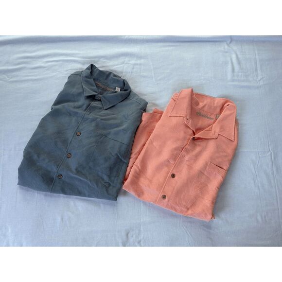 Men's Caribbean Textured Button Down Shirt Lot Size 4XB, Peach/Blue - Picture 1 of 11